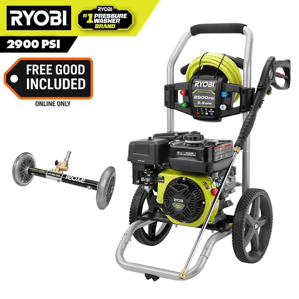 RYOBI 2900 PSI 2.5 GPM Cold Water Gas Pressure Washer with 212cc Engine and Water Broom (RY802925-RY3121)