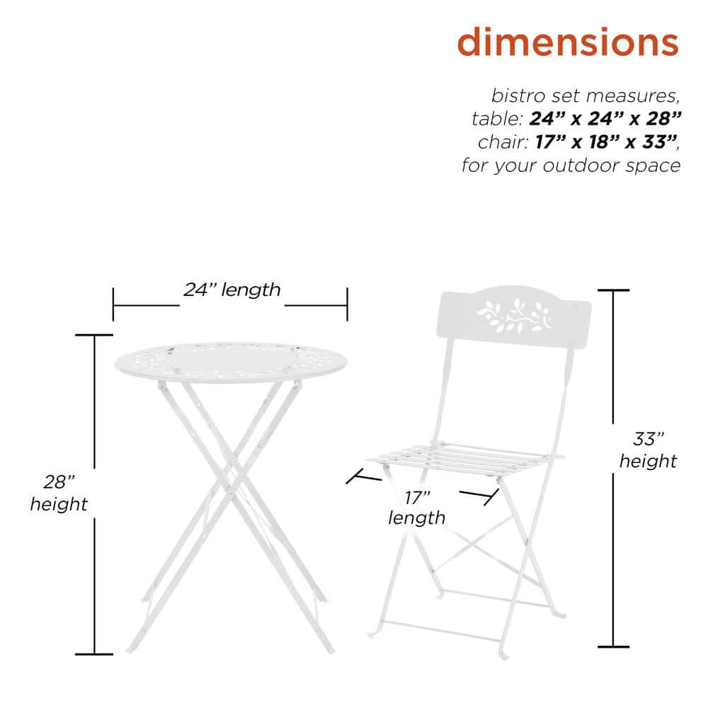 Chic Floral Cut-Out White Steel 3-Piece Patio Bistro Set