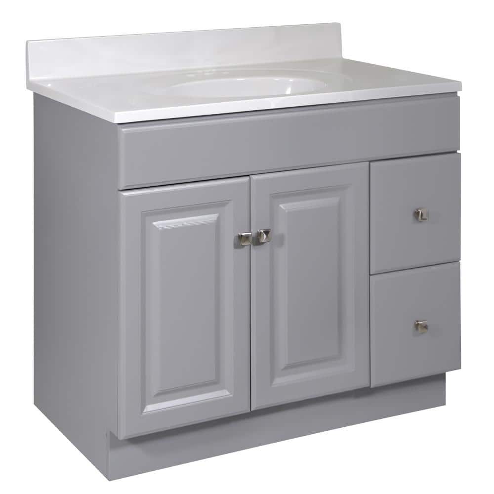 Wyndham 37 in. W Single 4 in Centerset Sink Bathroom Vanity in Grey with Iv