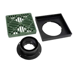9 in. Plastic Square Low Profile Drainage Catch Basin with Grate in Green