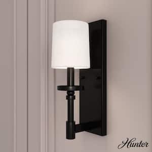 Briargrove 1-Light Matte Black Wall Sconce with Fabric Shade