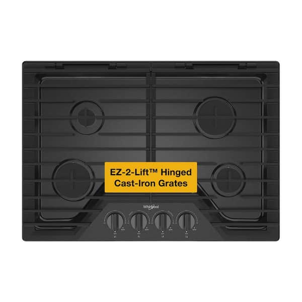 30 in. 4-Burners Recessed Gas Cooktop in Black Stainless with EZ-2-Lift Hinged Cast-Iron Grates