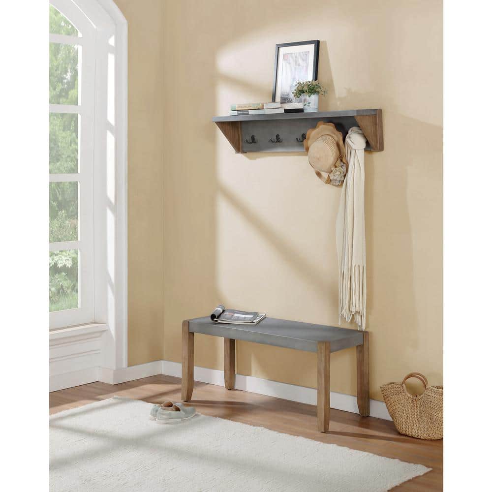 Newport 40" Faux Concrete and Wood Rustic Bench