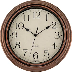 12 in. Copper Analog Classic Non-Ticking Wall Clock Decorative Battery Operated for Living Room, Kitchen and Home