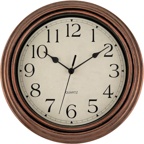 Afoxsos 12 in. Copper Analog Classic Non-Ticking Wall Clock Decorative Battery Operated for Living Room, Kitchen and Home