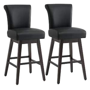 Dennis 30 in. Black High Back Solid Wood Frame Swivel Bar Stool with Faux Leather Seat(Set of 2)