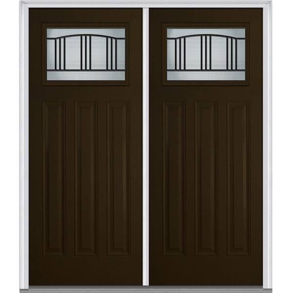 MMI Door 72 in. x 80 in. Madison Left-Hand Craftsman 1/4 Lite 3-Panel Classic Primed Fiberglass Smooth Prehung Front Door