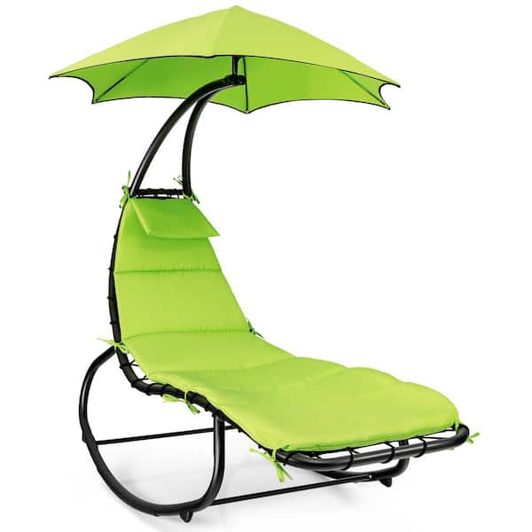 Costway Metal Hammock Patio Swing Lounger Chair Shade Canopy Padded Cushion 330 lbs. Capacity Green