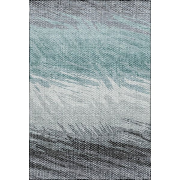 Mayfield Premium Machine Washable Abstract AMF2272 Teal 10 ft. x 14 ft. Area Rug