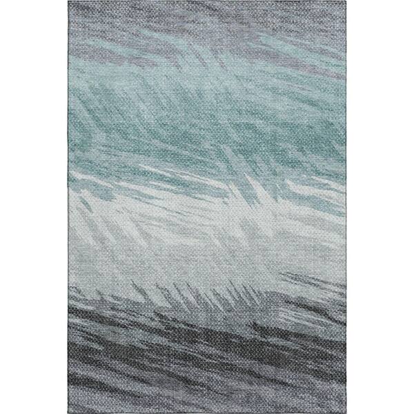 Mayfield Premium Machine Washable Abstract AMF2272 Teal 5 ft. x 7 ft. 6 in. Area Rug