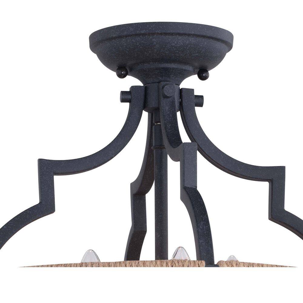 Beaumont 14" Gray and Natural Rope Quatrefoil Semi-Flush Mount