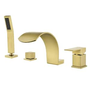 Ami Single-Handle Four Hole Tub Deck Mount Roman Tub Faucet with Hand Shower in Brushed Gold