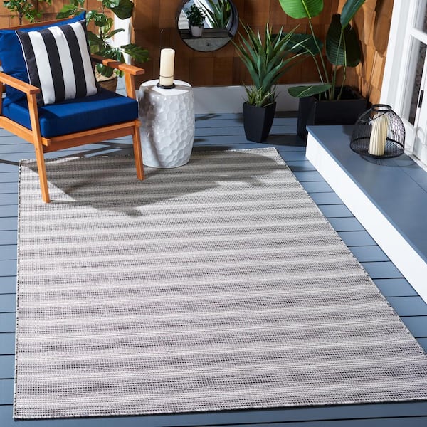 Hampton Black/Ivory 6 ft. x 10 ft. Faded Striped Indoor/Outdoor Area Rug