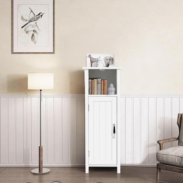 Bathroom 12 in. W Floor Storage Linen Cabinet Free Standing w/Single Door Adjustable Shelf White