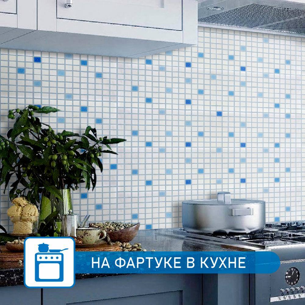 Mingles 12" x 12" Glossy Blue and White Glass Mosaic Tile
