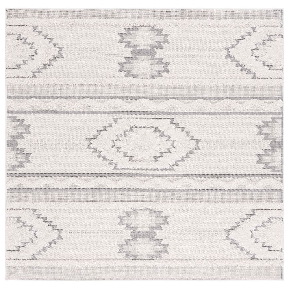 Cottage Ivory/Light Gray 7 ft. x 7 ft. High-Low Geometric Indoor/Outdoor Square Area Rug price history on PriceWatchPro