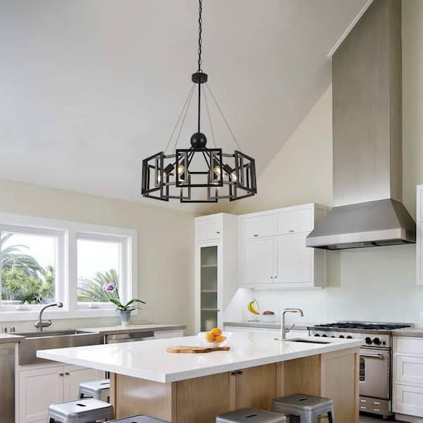 6-Light Black Modern Hanging Linear Chandelier Lighting Fixture for Kitchen Island
