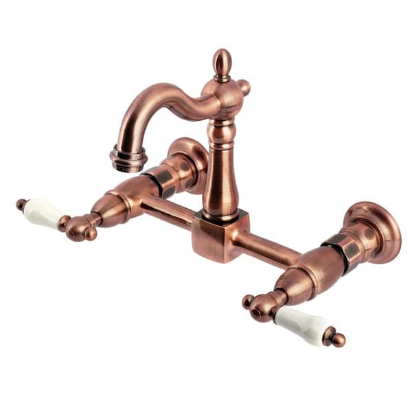 Heritage 2-Handle Wall-Mount Standard Kitchen Faucet in Antique Copper