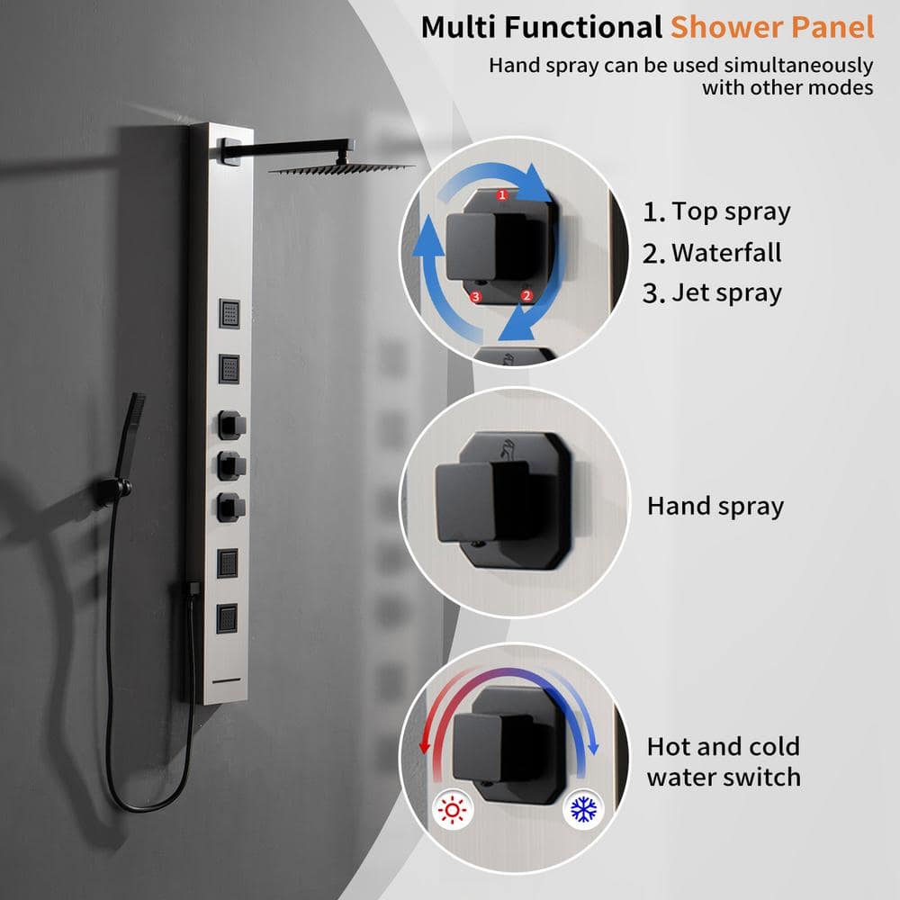 Stainless Steel Multi-Function Shower Panel with Jets and Handheld