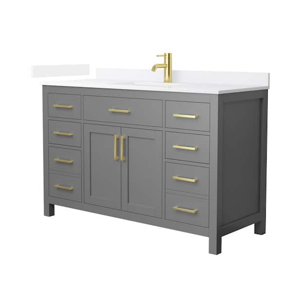 Wyndham Collection Beckett 54 in. Single Freestanding Dark Gray Bath Vanity with White Quartz Top (Assembled)