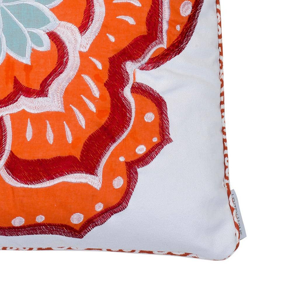 Abigail Orange and Teal Embroidered Floral 18" Pillow