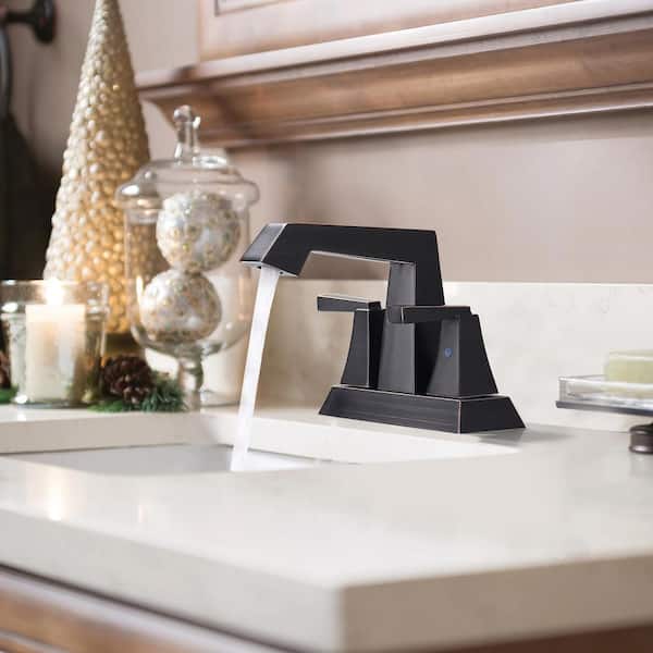 4 in. Centerset Double-Handle Bathroom Faucet with Pop-Up Drain Kit in Oil Rubbed Bronze
