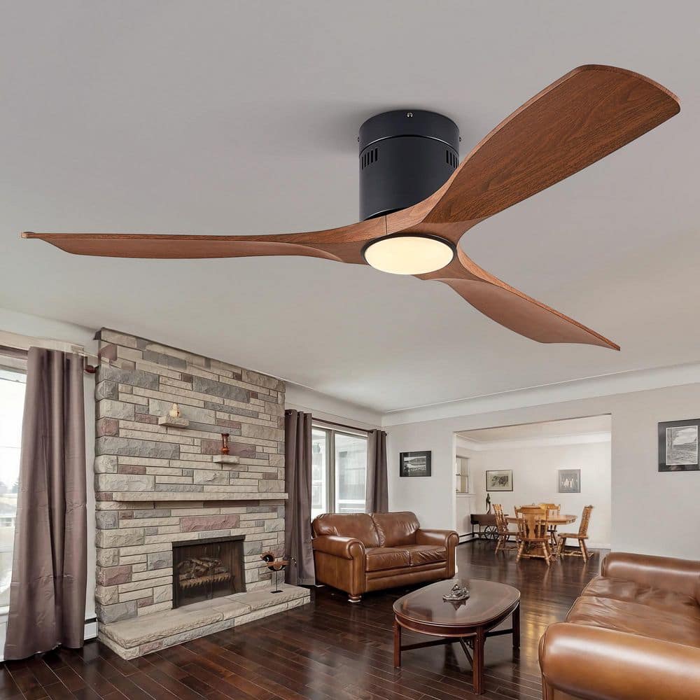 52 in. LED Indoor/Outdoor Modern Flush Mount Matte Black Ceiling Fan with 6-Speeds with Light Kit and Remote Control price history on PriceWatchPro
