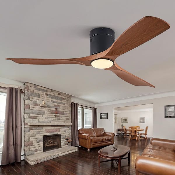 52 in. LED Indoor/Outdoor Modern Flush Mount Matte Black Ceiling Fan with 6-Speeds with Light Kit and Remote Control
