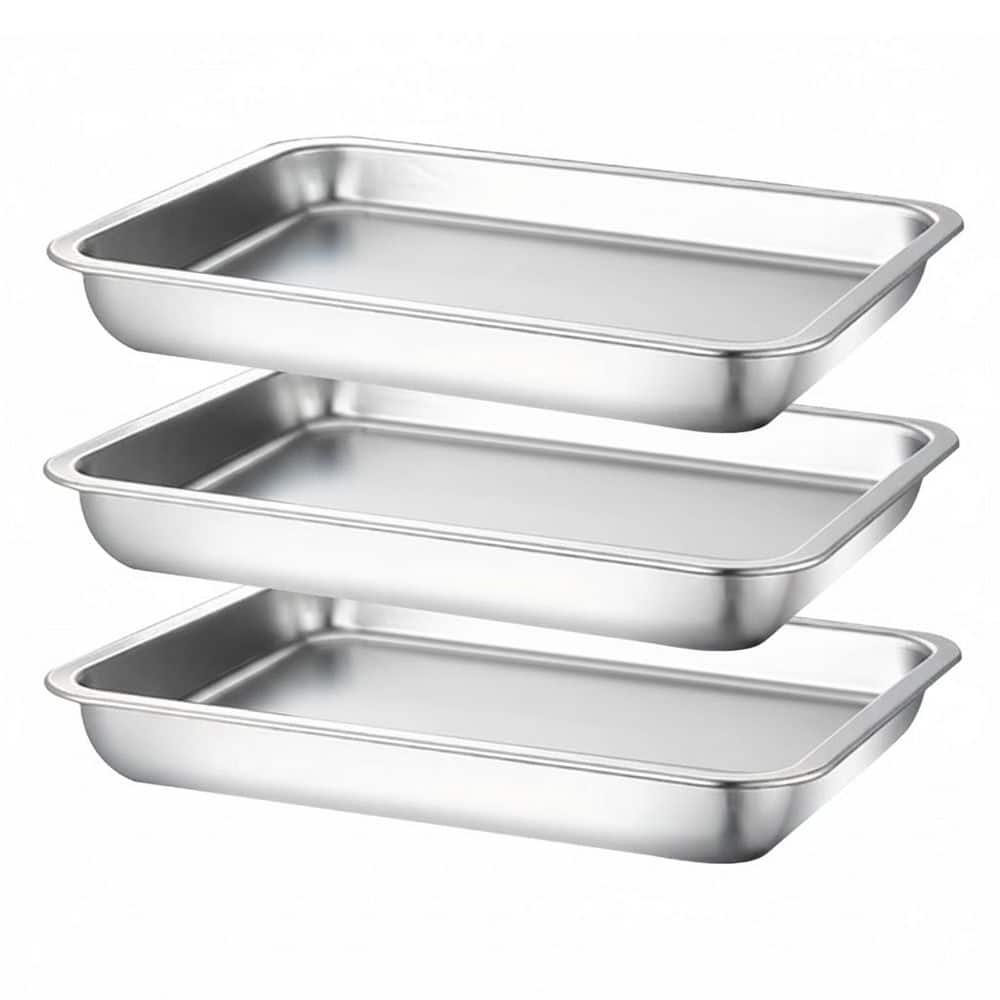 Silver Stainless Steel Breading Tray Set with Easy Clean Stackable Design for Marinating and Meal Prep 3pcs price history on PriceWatchPro
