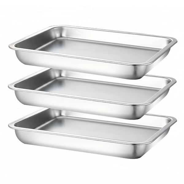 Silver Stainless Steel Breading Tray Set with Easy Clean Stackable Design for Marinating and Meal Prep 3pcs