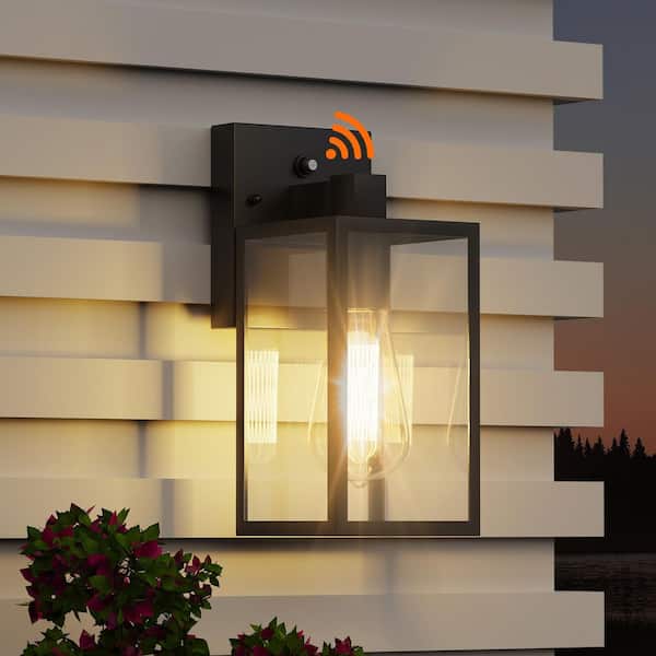 9.7'' Black Modern Outdoor Lighting Fixture, Waterproof Sensor Wall Sconce Lamp, Exterior Porch Light for Doorway Garage