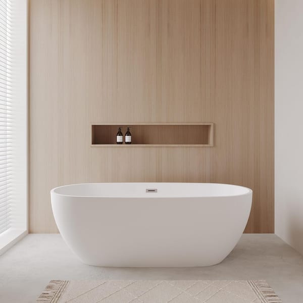 Juno 71 in. Acrylic Flatbottom Bathtub in Matte White with Brushed Nickel Trim