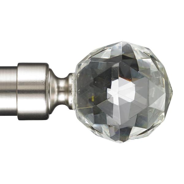 Art Decor 4 ft. Non-Telescoping 1-1/8 in. Single Curtain Rod with Rings in Stainless with Gemstone Finial