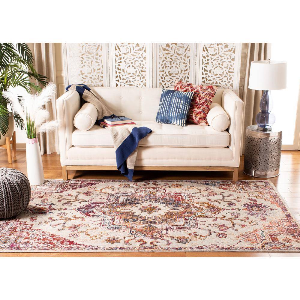 Elysian Blooms Light Blue & Burgundy Floral Synthetic Square Rug