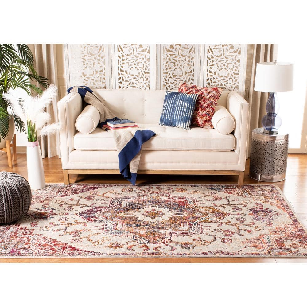 Light Blue and Burgundy Floral Tufted 9' x 12' Area Rug