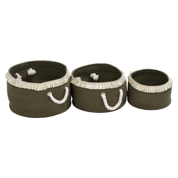 Honey-Can-Do Set of 3 Nesting Cotton Rope Baskes with Fringe ,Olive