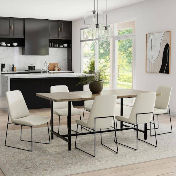 Simpli Home Corina Modern Dining Chair ( Set of 2 ) in Natural Linen Look Fabric