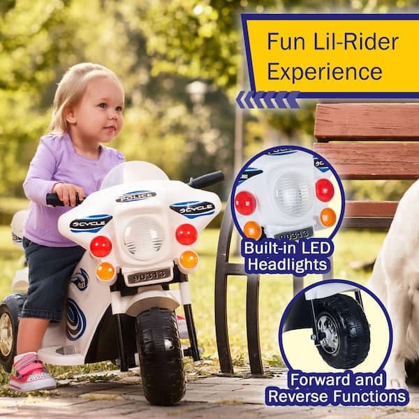 Lil Rider 3-Wheel Battery Powered Police Motorcycle in White