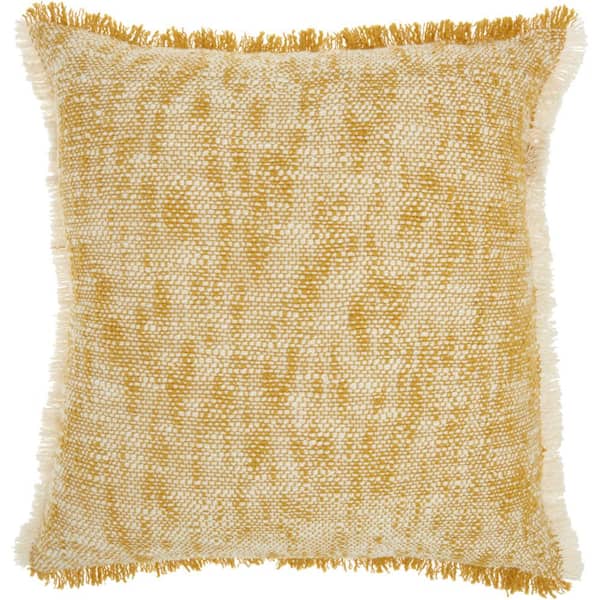Nourison Lifestyles Mustard Woven Fringe 20 in. x 20 in. Throw Pillow