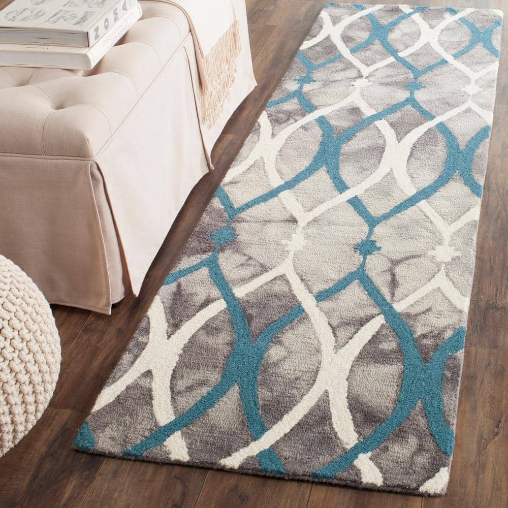 Gray and Blue Hand-Tufted Wool Runner Rug