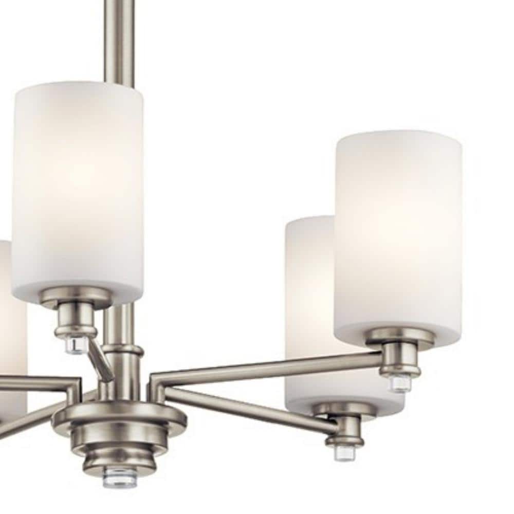 Mini 5-Light Chandelier in Brushed Nickel with Satin Etched Opal Glass