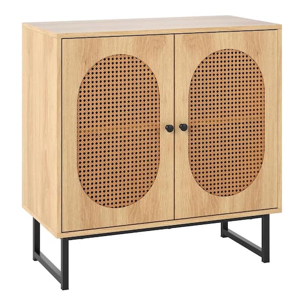 Rattan Storage Cabinet Buffet with 2 Doors and Adjustable Shelf