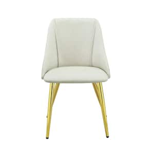 Kitchen Dining Room Furniture Side Chair, White PU Upholstered Chair w/Golden Metal Legs (Set of 2)
