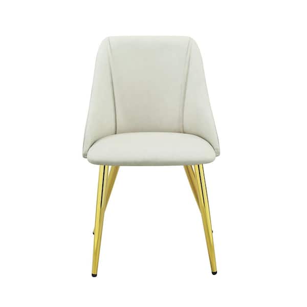 ANBAZAR Kitchen Dining Room Furniture Side Chair, White PU Upholstered Chair w/Golden Metal Legs (Set of 2)