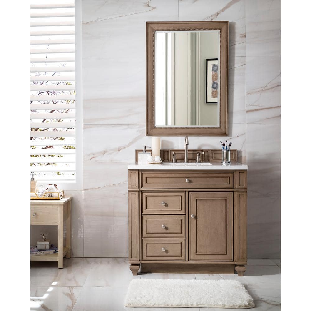 Bristol 36" Whitewashed Walnut Single Vanity Base with Drawers