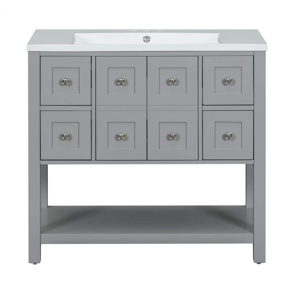 36 in. W x 18 in. D x 34 in. H Freestanding Bath Vanity in Gray withWhite R