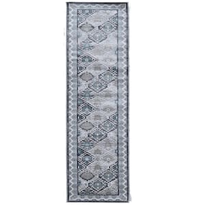 Crop Belouch 2 ft. x 10 ft. Grey and Charcoal Rug Runner