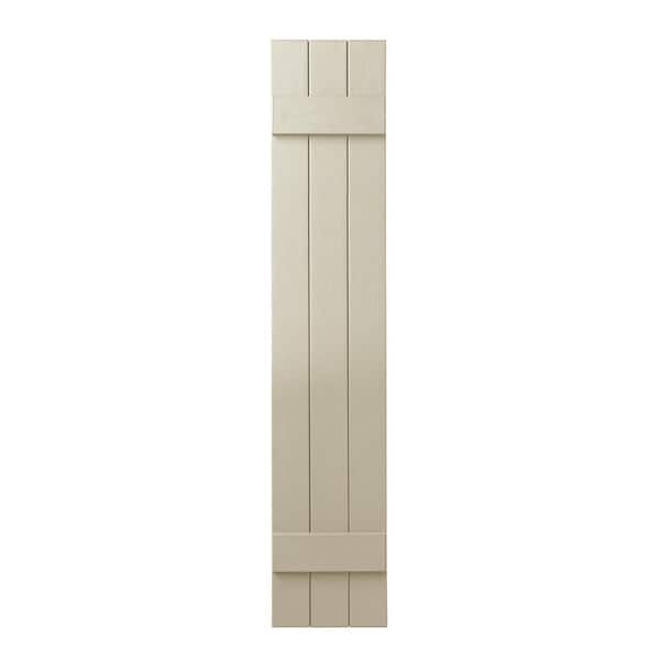 Ply Gem 11 in. x 51 in. Polypropylene Plastic 3-Board Closed Board and Batten Shutters Pair in Sand Dollar