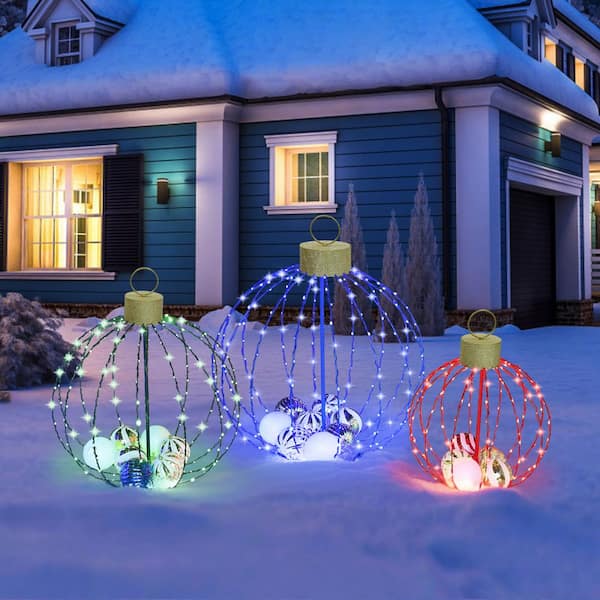 Multi-Color Metal Balls Christmas Holiday Yard Decoration with Mini Balls Ornament（3-Piece）