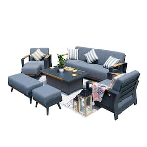 7-Piece Aluminum Patio Conversation Set with Carl Dark Gray Acrylic Cushions and Ottomans